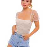 Le lis  Mesh Cream Champagne Gold Star Bodysuit Size Large New With Tags Photo 1