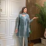 Bollywood Design silk 3pc kamiz suit Indian Pakistani New Blue Size M Photo 2