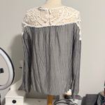 1. State  Gray and White Striped Blouse with Lace Photo 2