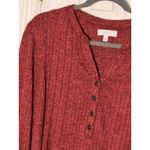 New Directions Maroon Heathered Long Sleeve Shirt Quarter Button Top, 3X Red Photo 1