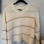 moon & madison Cream and Tan Striped Sweater White Size M Photo 1