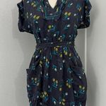 Rebecca Taylor Size 4 Blue, Yellow Silk Tulip Print Beaded Dress with Pockets Photo 0