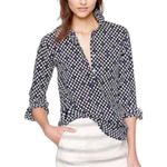 J Crew Shirt Womens 4 Floral Popover Blouse Navy Blue White Flower Bud Print Photo 7