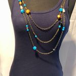 Cache Navy Stretch Cami Tee Top Removable Chain Bead Necklace Lot 2 New $88 NWT Photo 1