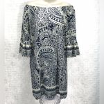 Umgee  Dress Women's Large Cream Black Floral Paisley Print Bell Sleeves Photo 1
