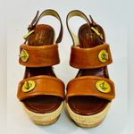 Coach Mariam Brown Leather Wedge Sandals, Brass Hardware, Wood Platform sz 6.5 Photo 3
