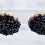 Vintage Clip On Earrings Black Wrapped Chain Like with Gold Tone Halo Photo 3