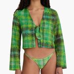 Paloma Wool Selena Top Green Plaid Tie Long Sleeve Photo 0