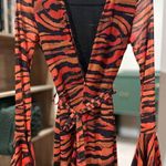 Pretty Little Thing Orange Zebra Flare Sleeve Tie Waist Bodycon Dress Photo 0