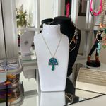 Teal Mushroom Pendant with Multicolored Gems Blue Photo 4
