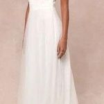 Lulus Love Perfection White Lace Tule Pearl Beaded Maxi Dress Size M Size M Photo 0