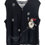 Woolrich  Womens Black Snowman Snowflake Zip Up Vest Sweater Size Large Photo 0