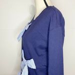 Halogen  Womens Sz Small Bow Top Sweatshirt Navy Long Sleeve Crew Neck Photo 6