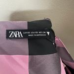 ZARA Top XS Black Pink Taffeta Windowpane Plaid Faux Wrap Belted Puff Sleeve NEW Photo 6