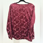 Sundance  MAROON Top Long Sleeve Velvet FLORAL Delicate Senses Shirt Size xl Photo 3