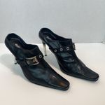 Womens Leather Slide on Heels Black Size 10 Photo 2