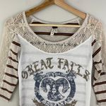 Free People Creme Ivory Eyelet Lace Trim Great Falls Montana Ram Graphic Top Photo 2