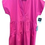 Sandra Darren NWT Nordstrom Asymmetric Tiered Dress Short Sleeve, Hot Pink Large Photo 3