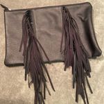 #125 FRINGE Black Vegan Leather Clutch Black Photo 0