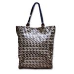 Fendi Zucca Navy Blue Leather and Grey Monogram Canvas Shoulder Bag COA Photo 15