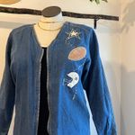 Vintage Denim Cotton Zip Up Sports Football Embroidered Jean Shirt Size Large Blue Photo 1