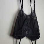 Delicates  Vintage Black Lace Corset Set Size M Photo 2