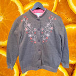 Grandma Chic Comfort Corner Gray Button Up Sweatshirt with Floral Design Size S Photo 0