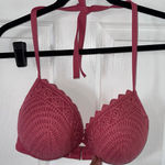 Shore & Shade Crochet Halter Bikini Top Padded Push Up Swim Top Mauve Pink 36DD Size M Photo 0