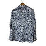 ZARA  Blue White Abstract Floral Button Down Shirt Womens L European Coastal Photo 3