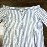 Cloth & Stone Blue and White Stripe Off Shoulder Shirt Dress Photo 5