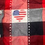 Country Store 1X Plaid Patriotic Shirt Red White Blue Heart Print Cotton Top Photo 2