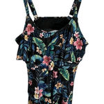 Yonique Tankini Swim Top Women's Plus Size 11 Floral Black Wrap Front Padded NEW Photo 0