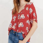 Madewell  Red Floral‎ Striped Boho Top | Small Photo 0