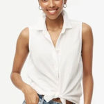 J.Crew  Sleeveless Gauze Button Up Shirt Cotton White Lightweight Large NWT Photo 0