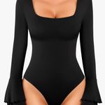 MANGOPOP Bodysuit Shirts for Women Square Neck Long Sleeve Bell Sleeve Bodysuit Tops Photo 2