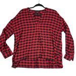 Madewell  Red Black Buffalo Check Plaid Popover Top Size Small Photo 1