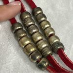 Red suede leather tie hip belt concho w/beads fringed silver metal southwestern Photo 2