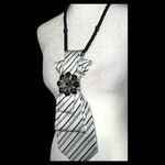 “Dainty Dapper” Black and White Striped necktie necklace with beautiful add on Photo 4