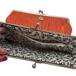 Vintage Kiss Lock Clutch Wallet Faux Leather Crock Embossed Orange Photo 6