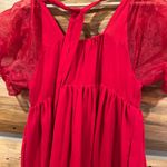Entro Red Bubble Sleeve Dress Photo 4