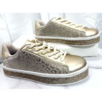 Women's Uubaris Gold Sparkled Tennis Shoes Size 8 Photo 2