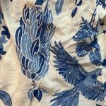 Nicole Miller Artelier 100% Cotton Blue Cream Tropical Off Shoulder Blouse M Photo 2