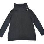 Talbots Womens L Black Sweater Ribbed Knit Asymmetric Zip Funnel Neck Pullover Photo 0