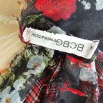 BCBGeneration  Red and Black Plaid Flower Scarf Long Neck Semi Sheer Scarf Photo 3