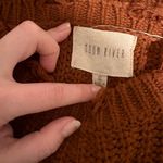 Moon River Brown Chunky Knit Distressed Crew Neck Sweater with Ribbed Knit Photo 5