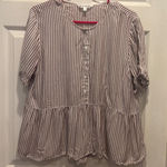 Downeast Women's Brown Striped Peplum Blouse Top Ruffle Short Sleeve Size L Photo 0