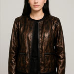 Chico's Chico’s Leather Reversible Leather Metallic Gold Black and Brown Women's Jacket Photo 0