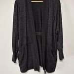 Joan Vass  Black Heathered Slouchy Open Front Cardigan Sweater W/ Pockets Size 1X Photo 0