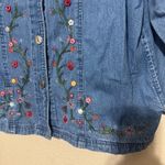VTG Bobbie Brooks Womens Shirt Jacket L Blue Denim Button Up Floral Embroidery Size L Photo 1