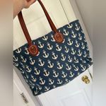 Sun N Sand Nautical Anchor Print Tote Bag with Brown Handles Blue Photo 1